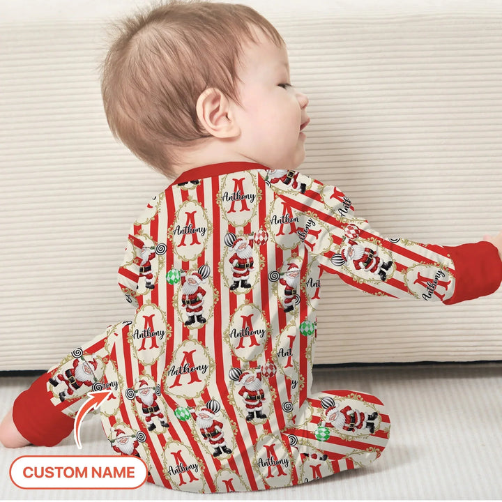 Custom Name Santa Stripes Convertible Zippy , Custom Name Santa Stripes Convertible Zippy - 0-3M