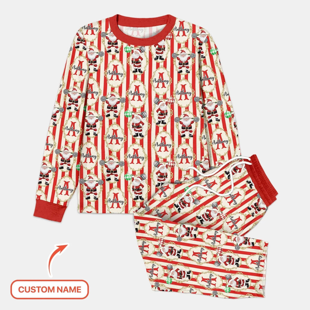 Custom Name Santa Stripes Men's Pajama Set , Custom Name Santa Stripes Men's Pajama Set - Combo Shirt & Pants / XS