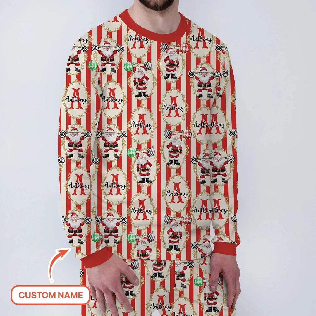 Custom Name Santa Stripes Men's Pajama Set , Custom Name Santa Stripes Men's Pajama Set - Only Shirt / XS