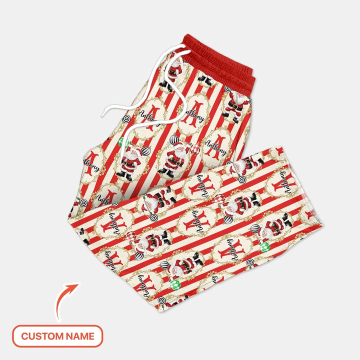 Custom Name Santa Stripes Men's Pajama Set , Custom Name Santa Stripes Men's Pajama Set - Only Pants / XS