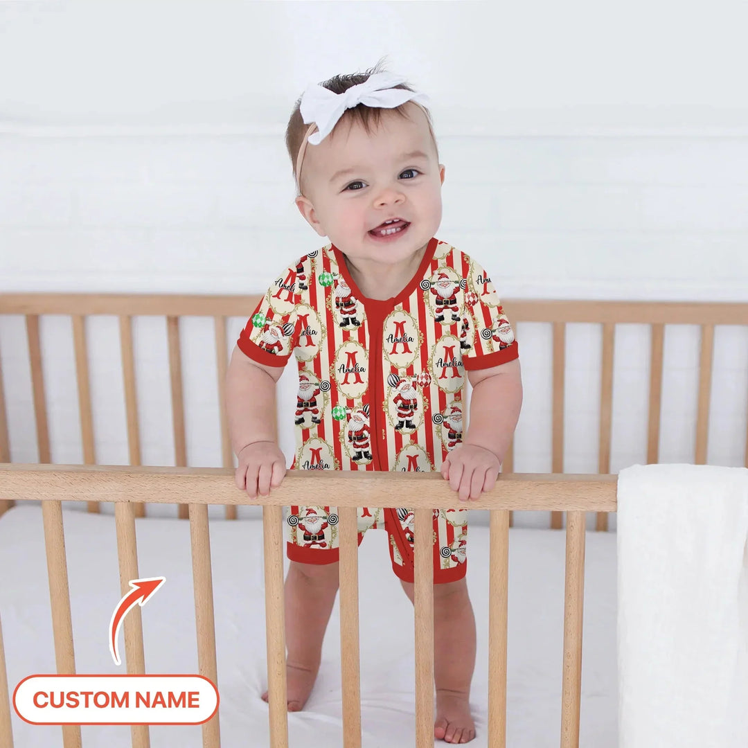 Custom Name Santa Stripes Shorty Zippy , Custom Name Santa Stripes Shorty Zippy - 0-3M