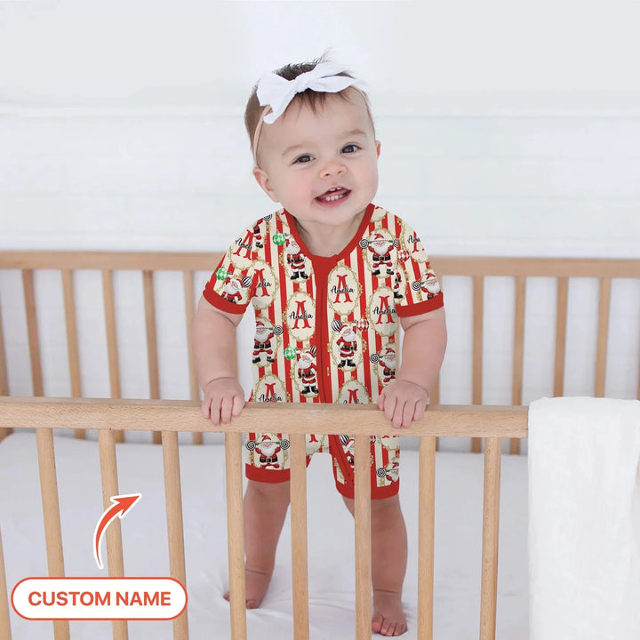 Custom Name Santa Stripes Shorty Zippy , Custom Name Santa Stripes Shorty Zippy - 0-3M