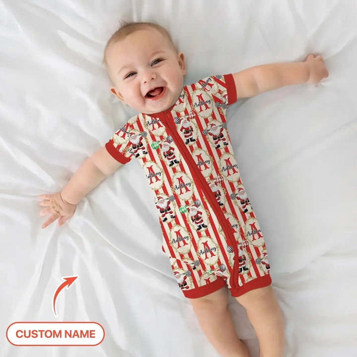 Custom Name Santa Stripes Shorty Zippy , Custom Name Santa Stripes Shorty Zippy - 0-3M
