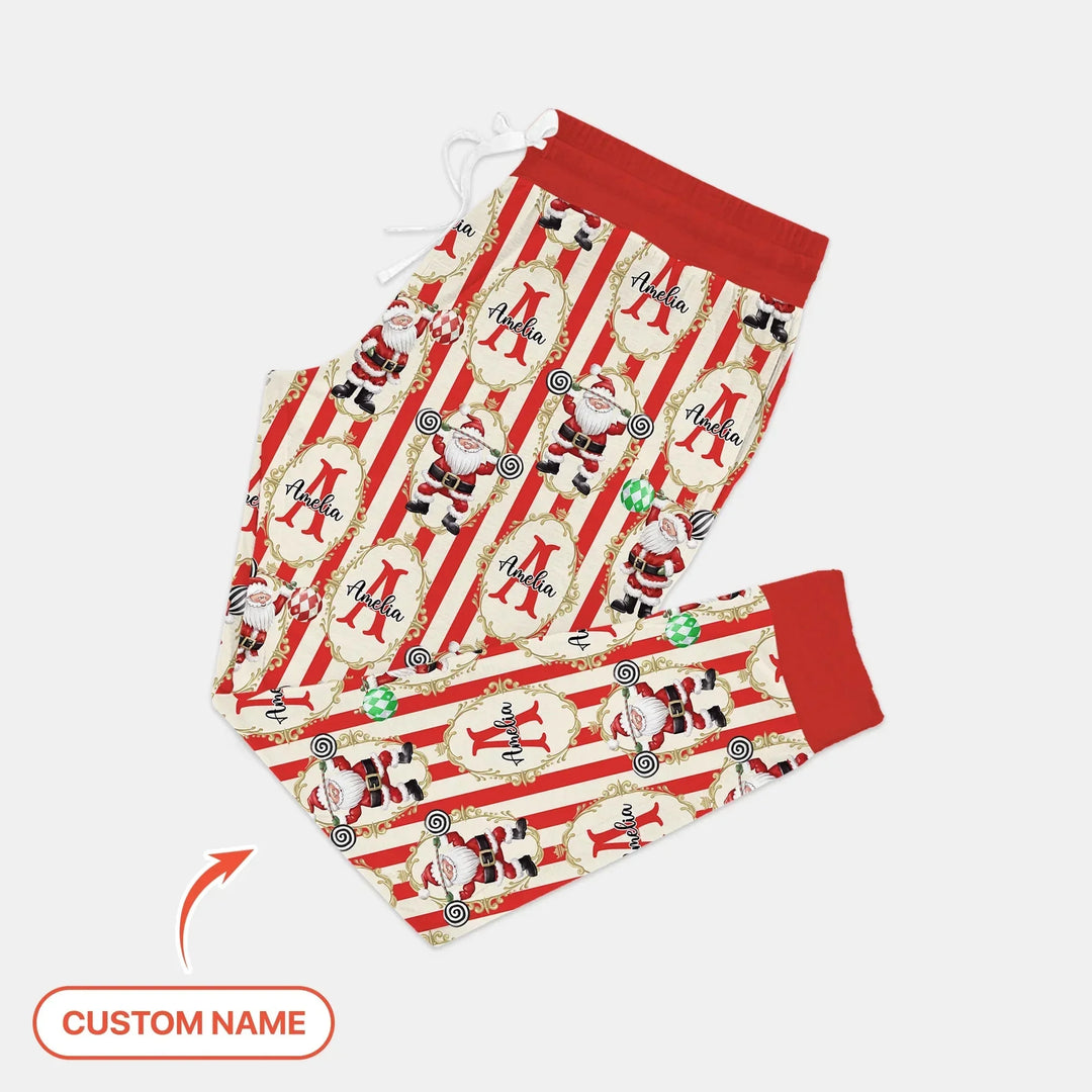 Custom Name Santa Stripes Women Pajama Set , Custom Name Santa Stripes Women Pajama Set - Only Pants / S