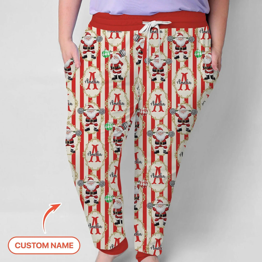 Custom Name Santa Stripes Women Pajama Set , Custom Name Santa Stripes Women Pajama Set - Only Shirt / S