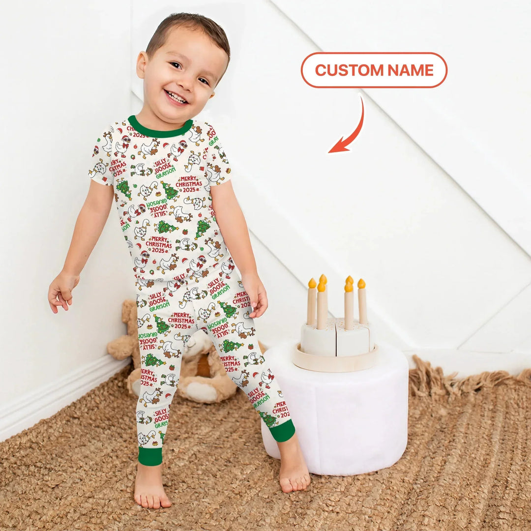 Custom Name "Silly Goose" Two Piece Short Sleeve Pajama Set , Custom Name "Silly Goose" Two Piece Short Sleeve Pajama Set - 12-18M