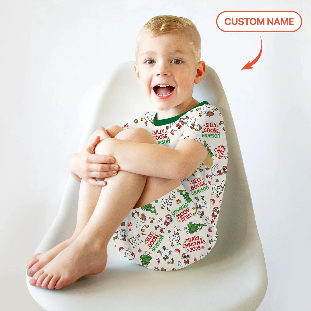 Custom Name "Silly Goose" Two Piece Short Sleeve Shorts Pajama Set , Custom Name "Silly Goose" Two Piece Short Sleeve Shorts Pajama Set - 12-18M