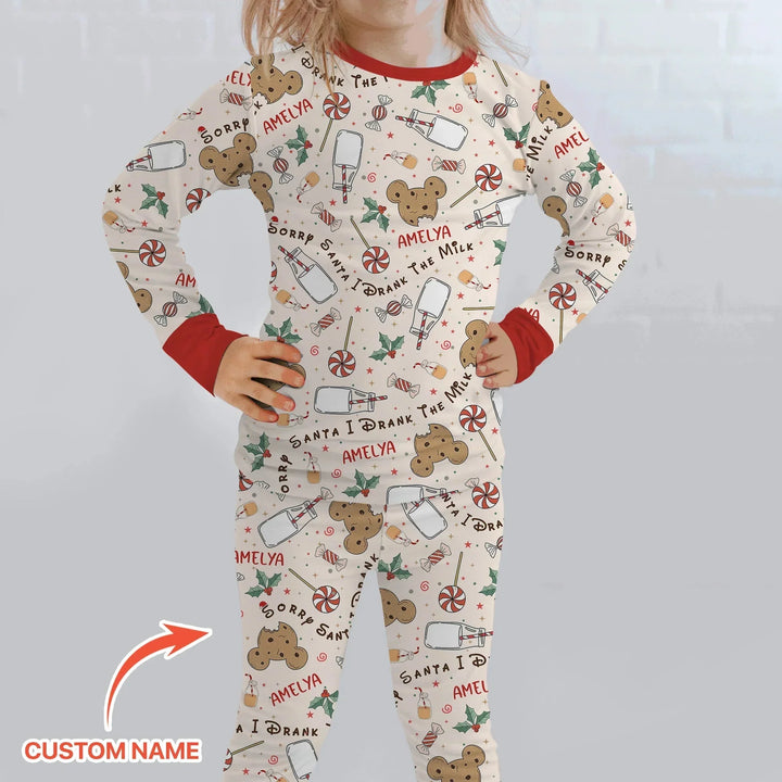Custom Name Sorry Santa I Drank The Milk Two Piece Long Sleeve Pajama Set , Custom Name Sorry Santa I Drank The Milk Two Piece Long Sleeve Pajama Set - 12-18M
