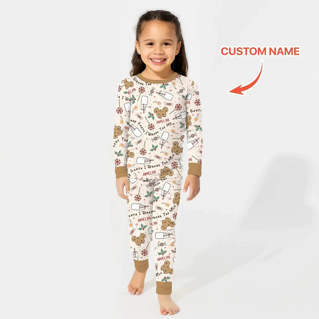 Custom Name Sorry Santa I Drank The Milk Two Piece Long Sleeve Pajama Set , Custom Name Sorry Santa I Drank The Milk Two Piece Long Sleeve Pajama Set - 12-18M