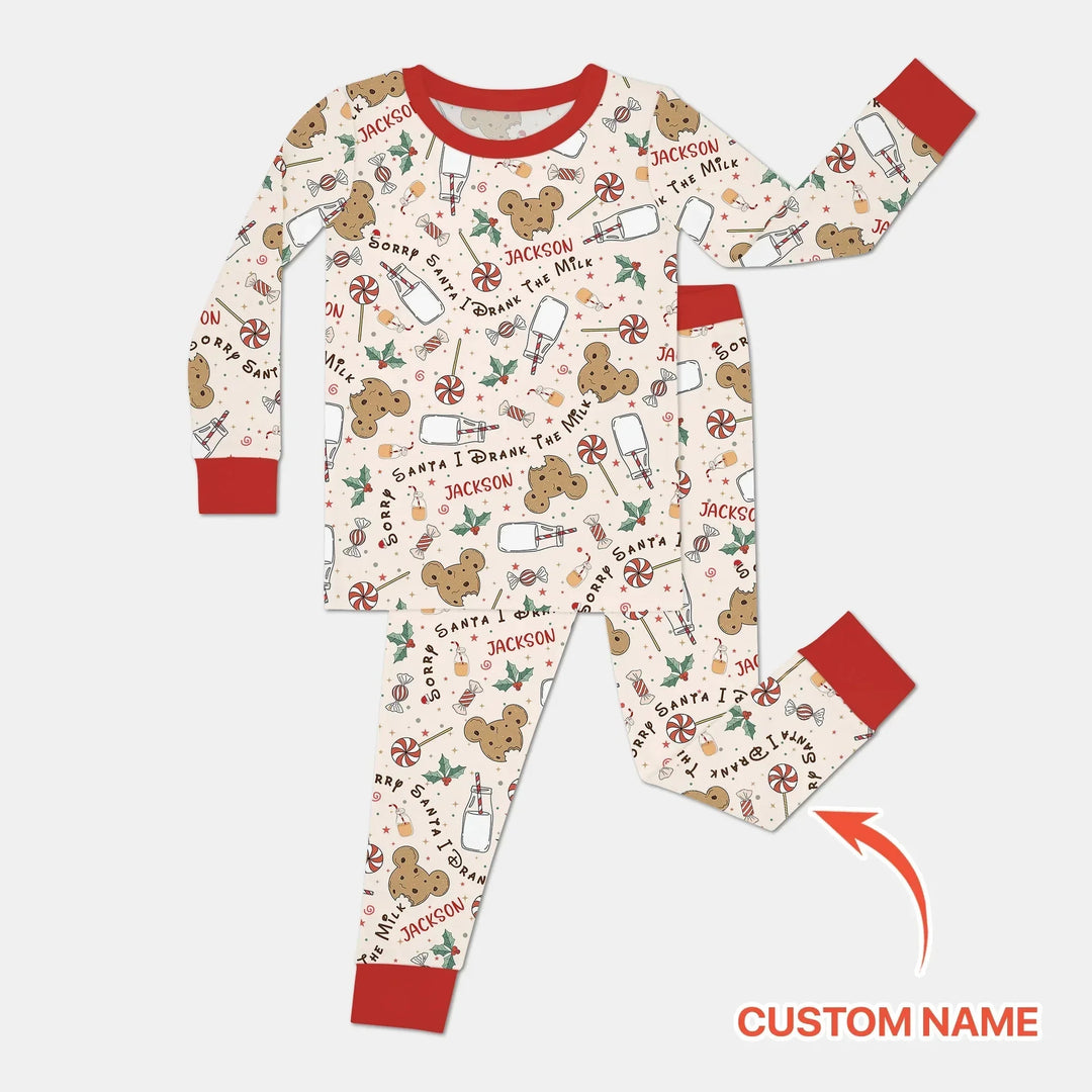 Custom Name Sorry Santa I Drank The Milk Two Piece Long Sleeve Pajama Set , Custom Name Sorry Santa I Drank The Milk Two Piece Long Sleeve Pajama Set - 12-18M