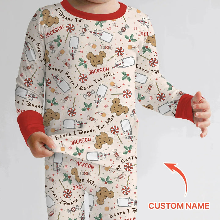 Custom Name Sorry Santa I Drank The Milk Two Piece Long Sleeve Pajama Set , Custom Name Sorry Santa I Drank The Milk Two Piece Long Sleeve Pajama Set - 12-18M