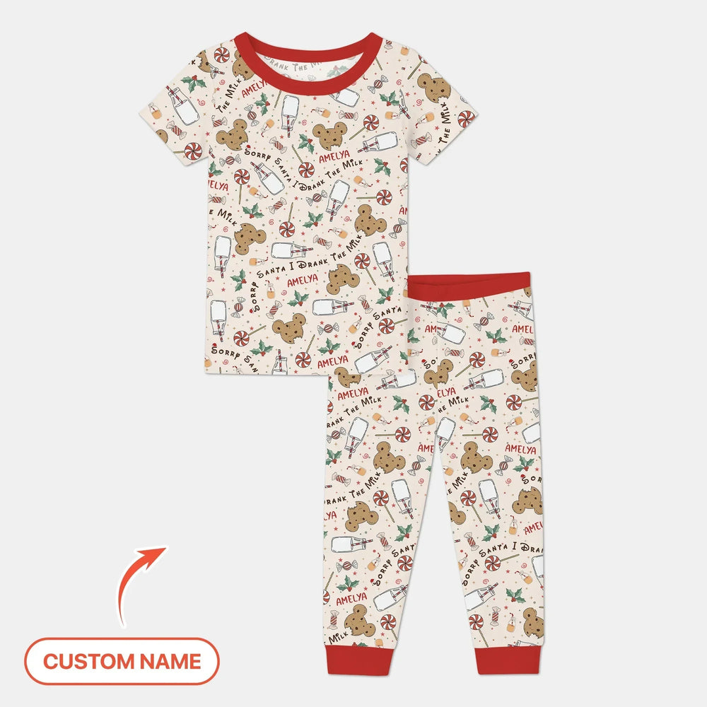 Custom Name Sorry Santa I Drank The Milk Two Piece Short Sleeve Pajama Set , Custom Name Sorry Santa I Drank The Milk Two Piece Short Sleeve Pajama Set - 12-18M