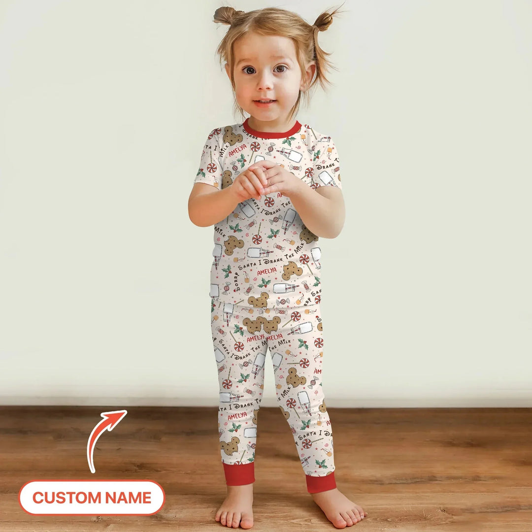 Custom Name Sorry Santa I Drank The Milk Two Piece Short Sleeve Pajama Set , Custom Name Sorry Santa I Drank The Milk Two Piece Short Sleeve Pajama Set - 12-18M
