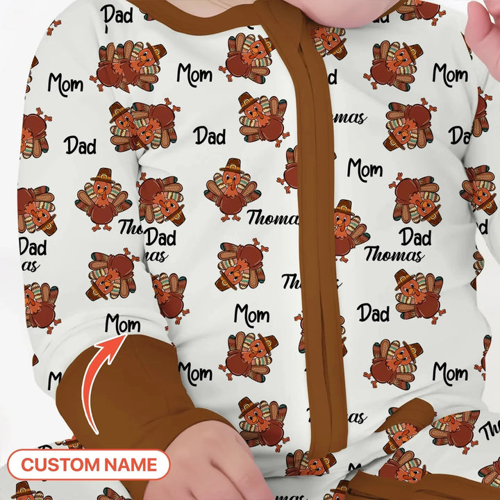 Custom Name Thanksgiving Family Matching Convertible Zippy , Custom Name Thanksgiving Family Matching Convertible Zippy - 0-3M
