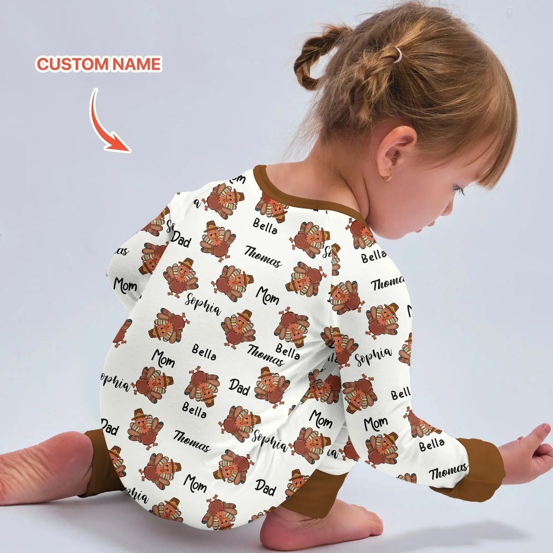 Custom Name Thanksgiving Family Matching Convertible Zippy , Custom Name Thanksgiving Family Matching Convertible Zippy - 0-3M