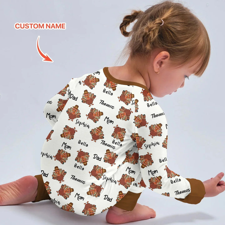 Custom Name Thanksgiving Family Matching Convertible Zippy , Custom Name Thanksgiving Family Matching Convertible Zippy - 0-3M