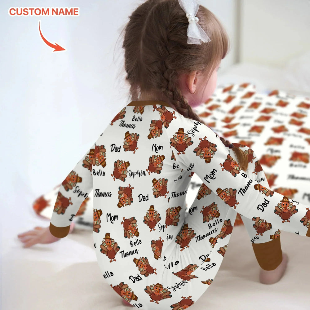Custom Name Thanksgiving Family Matching Convertible Zippy , Custom Name Thanksgiving Family Matching Convertible Zippy - 0-3M