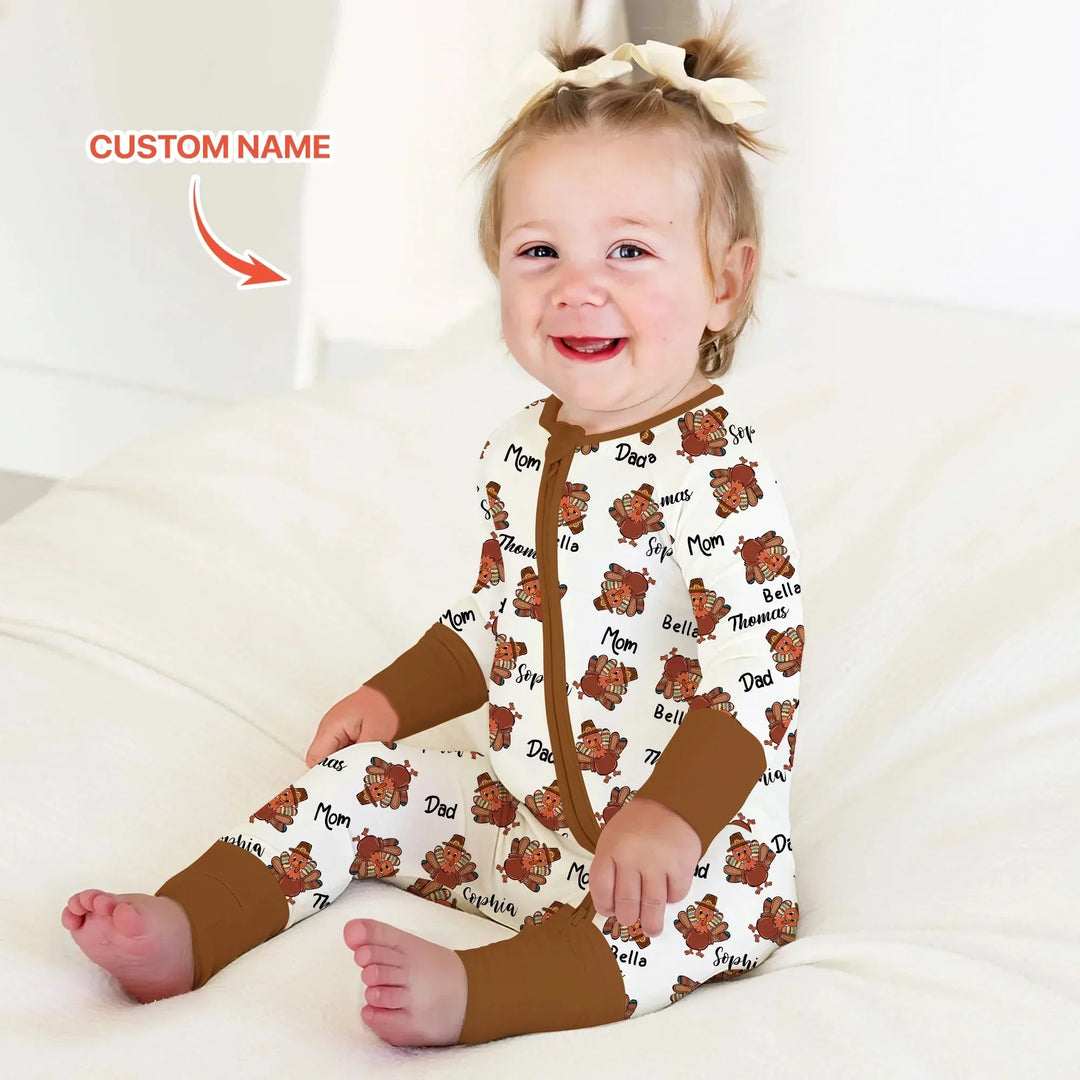 Custom Name Thanksgiving Family Matching Convertible Zippy , Custom Name Thanksgiving Family Matching Convertible Zippy - 0-3M