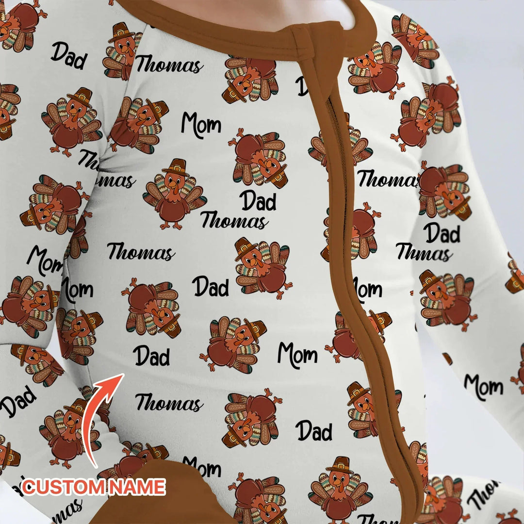 Custom Name Thanksgiving Family Matching Convertible Zippy , Custom Name Thanksgiving Family Matching Convertible Zippy - 0-3M