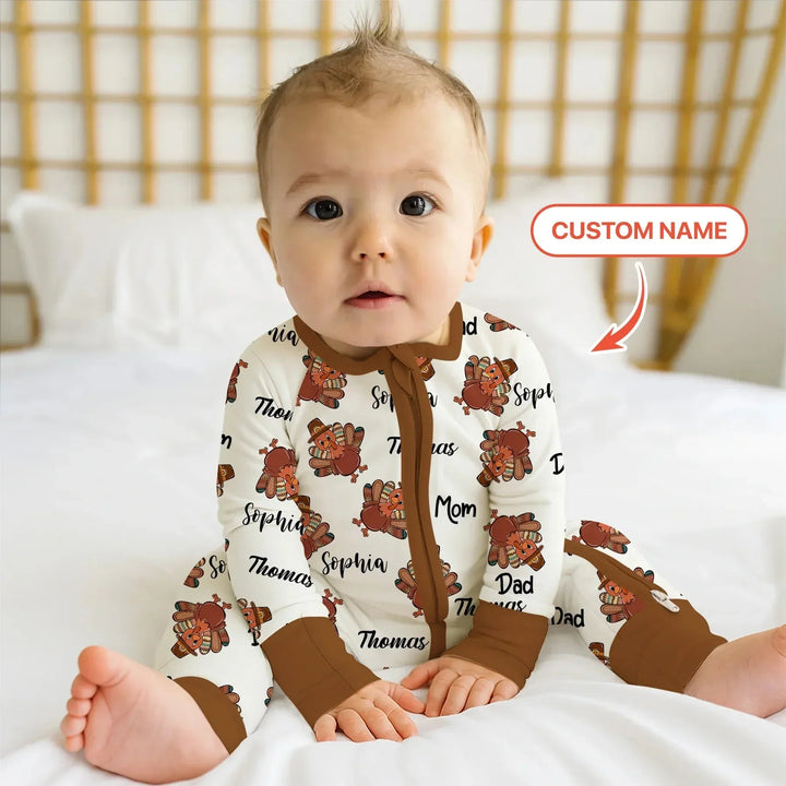 Custom Name Thanksgiving Family Matching Convertible Zippy , Custom Name Thanksgiving Family Matching Convertible Zippy - 0-3M