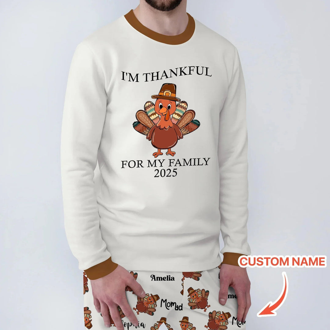 Custom Name Thanksgiving Family Matching Men's Pajama Set , Custom Name Thanksgiving Family Matching Men's Pajama Set - Only Shirt / XS