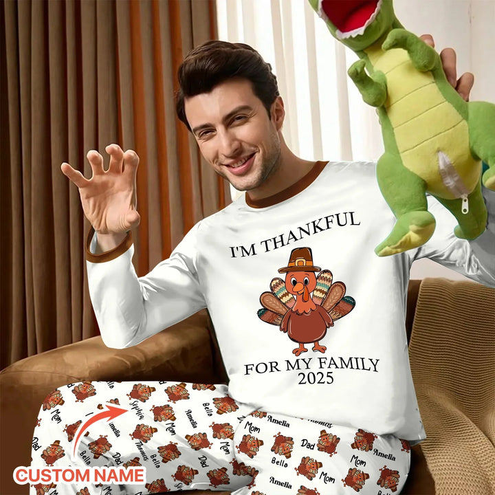 Custom Name Thanksgiving Family Matching Men's Pajama Set , Custom Name Thanksgiving Family Matching Men's Pajama Set - Only Shirt / XS