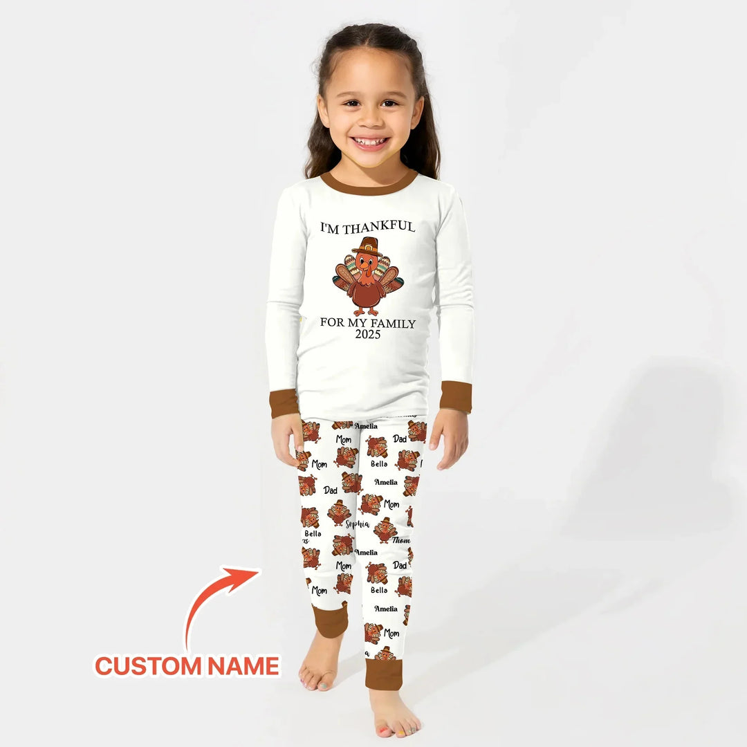 Custom Name Thanksgiving Family Matching Two Piece Long Sleeve Pajama Set , Custom Name Thanksgiving Family Matching Two Piece Long Sleeve Pajama Set - 12-18M