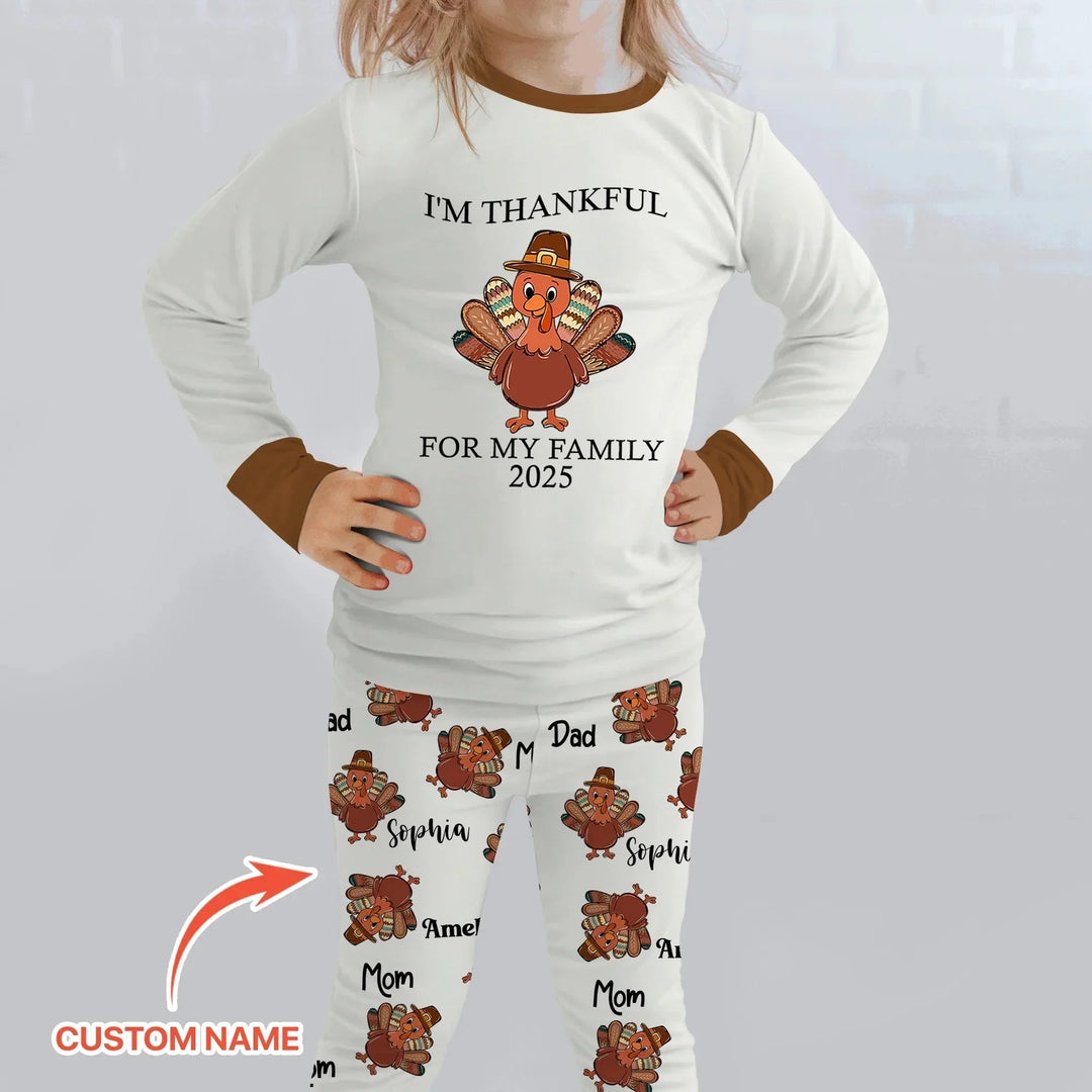 Custom Name Thanksgiving Family Matching Two Piece Long Sleeve Pajama Set , Custom Name Thanksgiving Family Matching Two Piece Long Sleeve Pajama Set - 12-18M