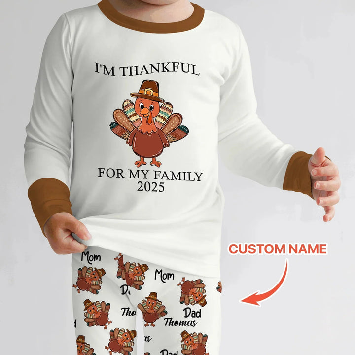 Custom Name Thanksgiving Family Matching Two Piece Long Sleeve Pajama Set , Custom Name Thanksgiving Family Matching Two Piece Long Sleeve Pajama Set - 12-18M