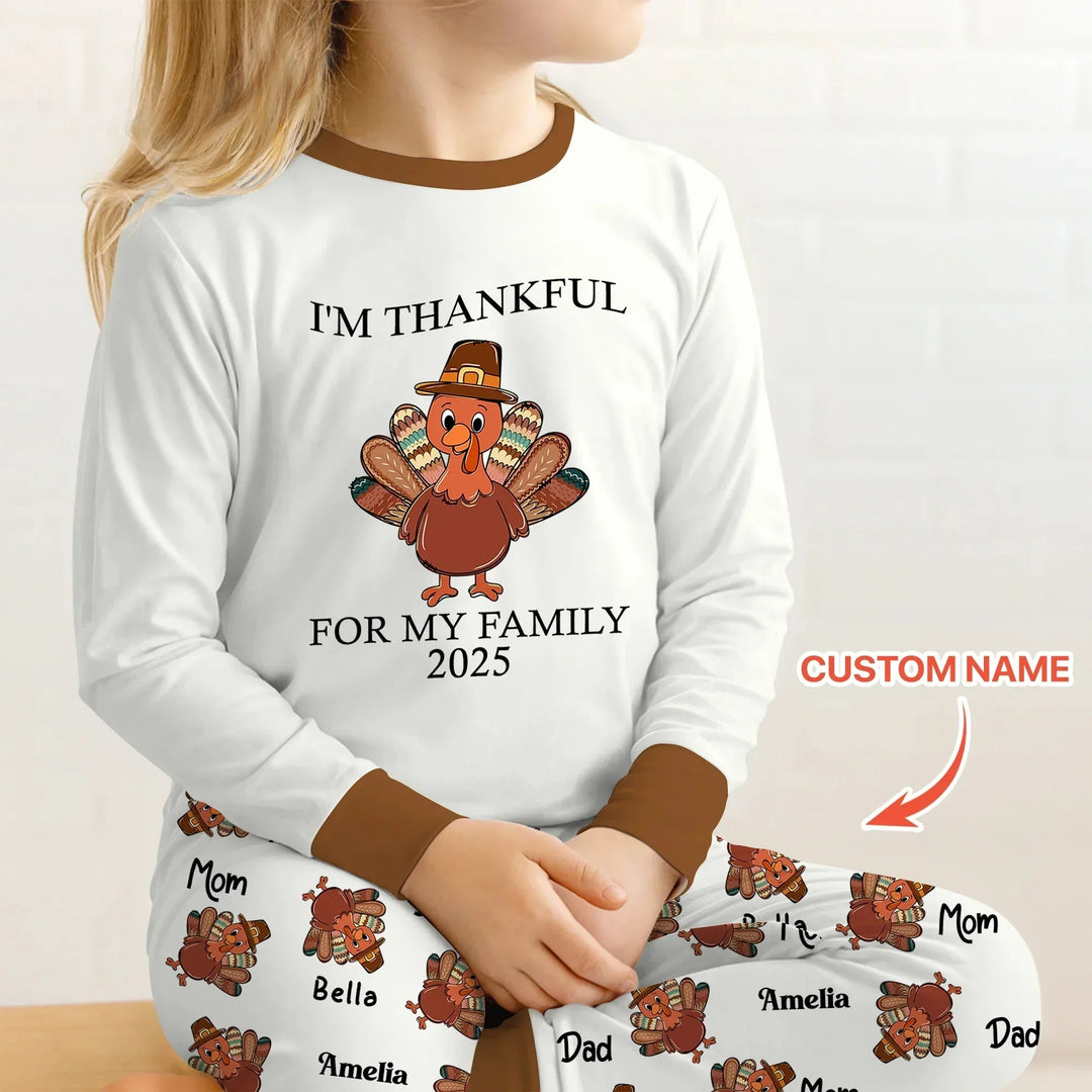 Custom Name Thanksgiving Family Matching Two Piece Long Sleeve Pajama Set , Custom Name Thanksgiving Family Matching Two Piece Long Sleeve Pajama Set - 12-18M