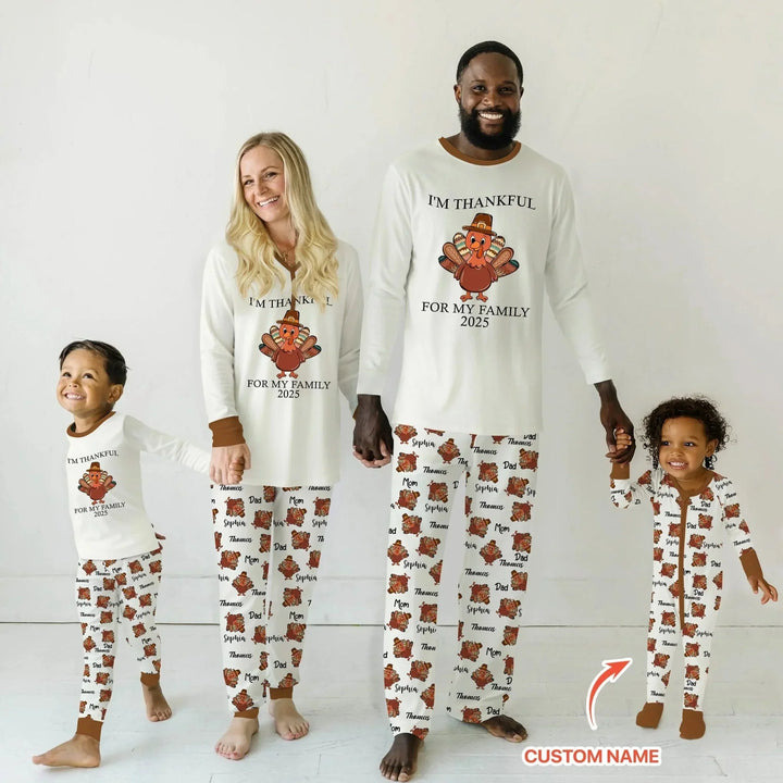Custom Name Thanksgiving Family Matching Two Piece Short Sleeve Pajama Set , Custom Name Thanksgiving Family Matching Two Piece Short Sleeve Pajama Set - 12-18M