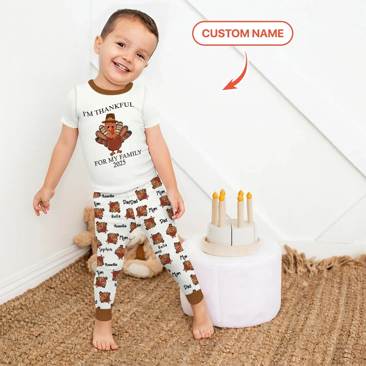 Custom Name Thanksgiving Family Matching Two Piece Short Sleeve Pajama Set , Custom Name Thanksgiving Family Matching Two Piece Short Sleeve Pajama Set - 12-18M