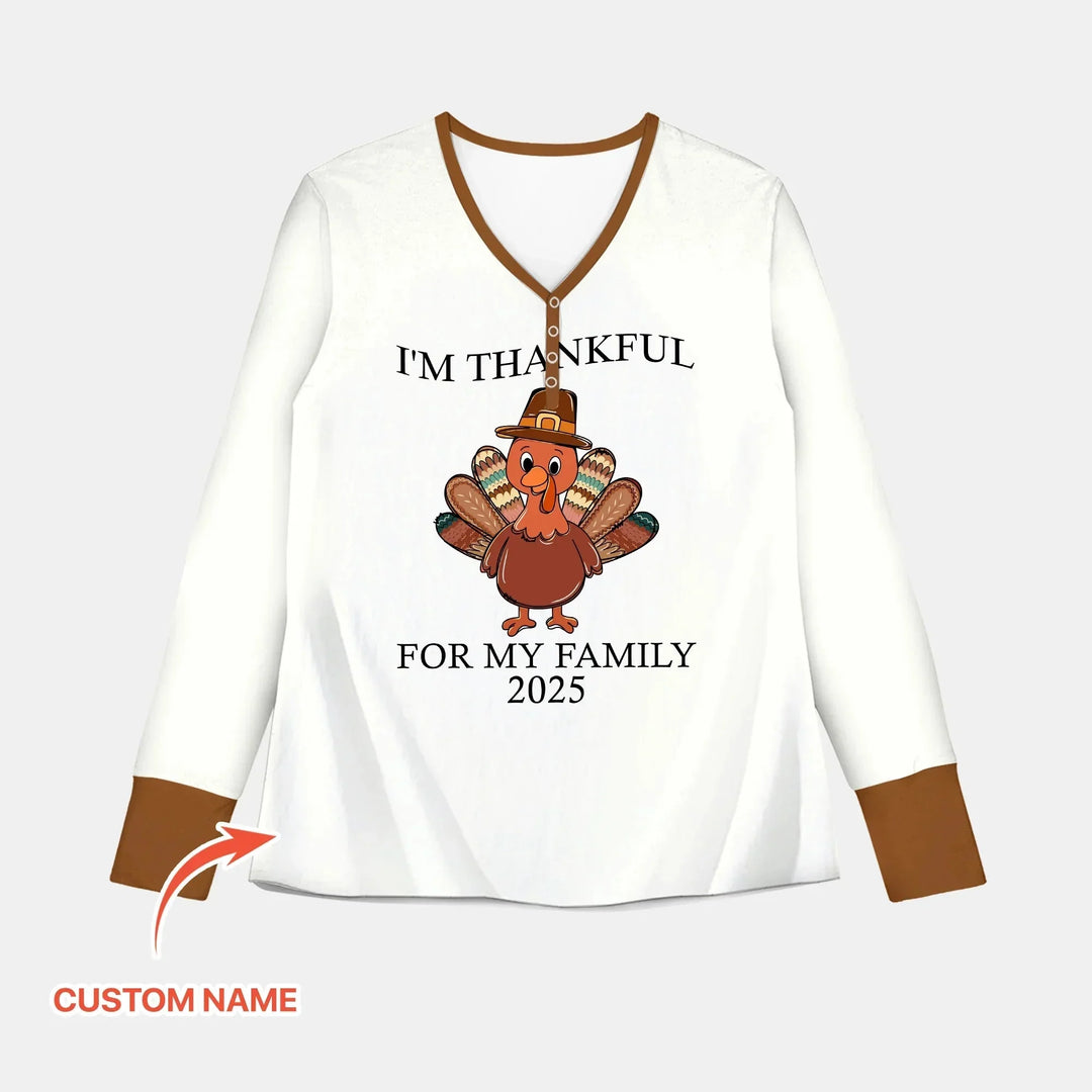 Custom Name Thanksgiving Family Matching Women Pajama Set , Custom Name Thanksgiving Family Matching Women Pajama Set - Only Shirt / S
