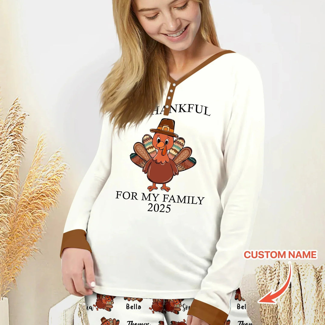 Custom Name Thanksgiving Family Matching Women Pajama Set , Custom Name Thanksgiving Family Matching Women Pajama Set - Only Shirt / S