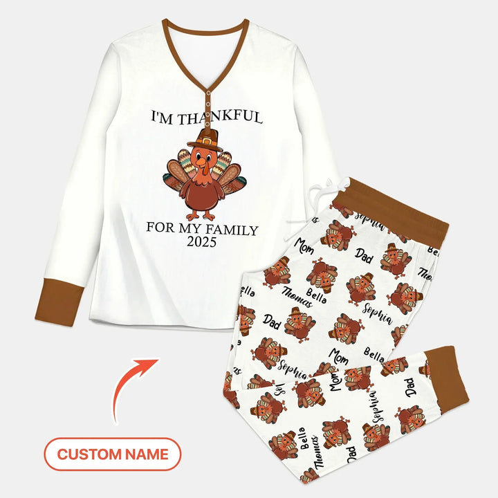 Custom Name Thanksgiving Family Matching Women Pajama Set , Custom Name Thanksgiving Family Matching Women Pajama Set - Only Shirt / S
