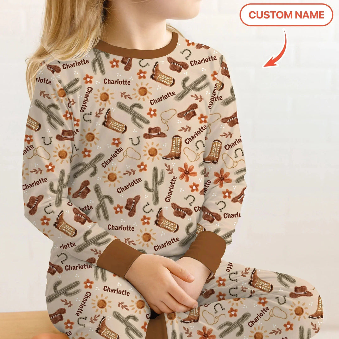 Custom Name Western Cowboy Stuff Two Piece Long Sleeve Pajama Set , Custom Name Western Cowboy Stuff Two Piece Long Sleeve Pajama Set - 12-18M