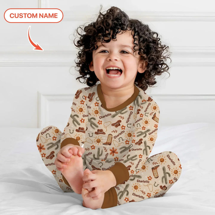 Custom Name Western Cowboy Stuff Two Piece Long Sleeve Pajama Set , Custom Name Western Cowboy Stuff Two Piece Long Sleeve Pajama Set - 12-18M