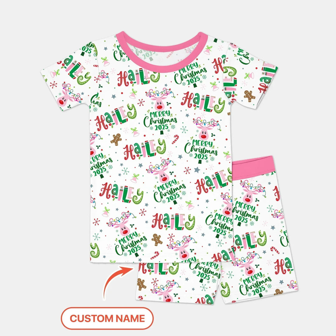 Custom Name "Whimsical Little Things" Two Piece Short Sleeve Shorts Pajama Set , Custom Name "Whimsical Little Things" Two Piece Short Sleeve Shorts Pajama Set - 12-18M