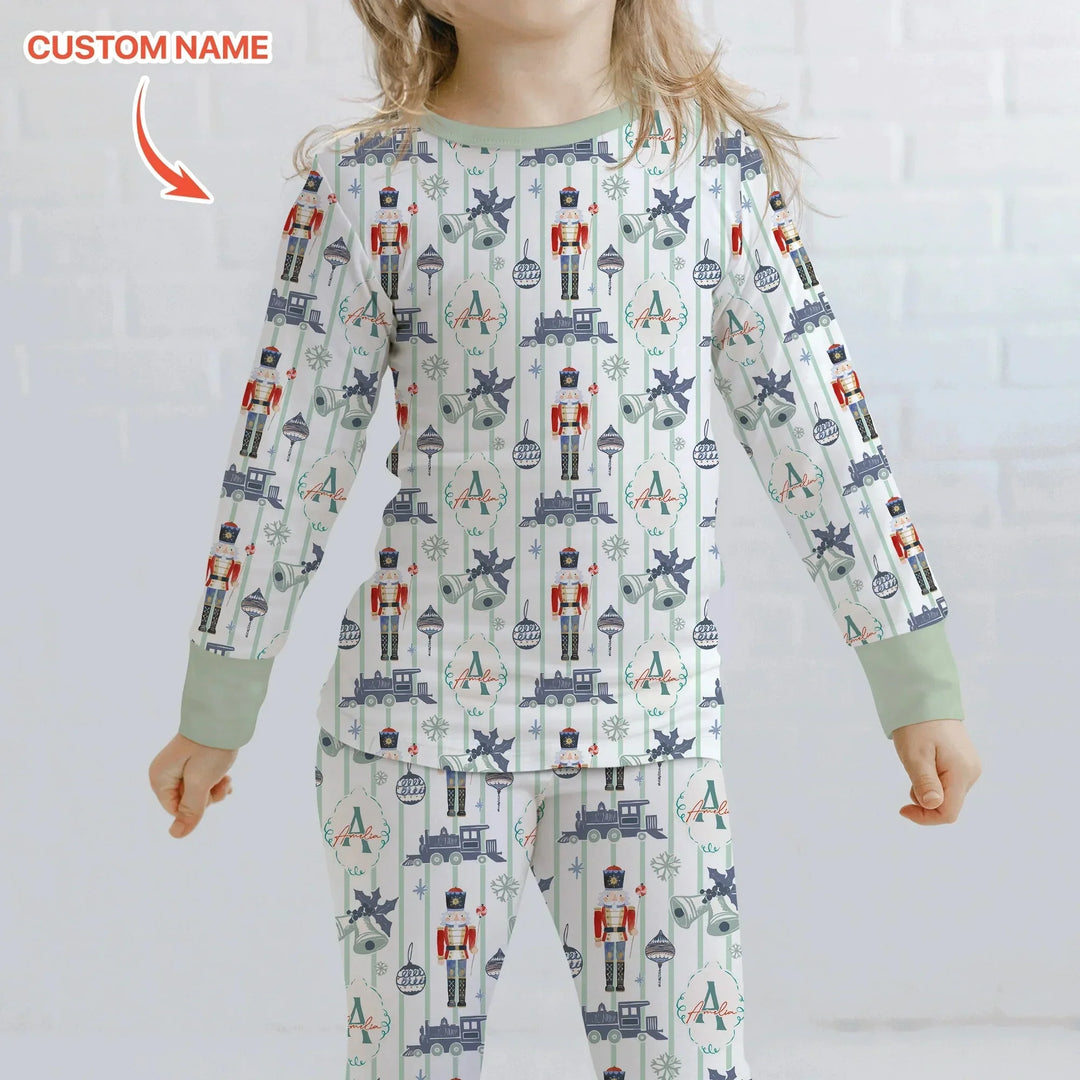 Custom Nutcracker Medium Blue Two Piece Long Sleeve Pajama Set , Custom Nutcracker Medium Blue Two Piece Long Sleeve Pajama Set - 12-18M