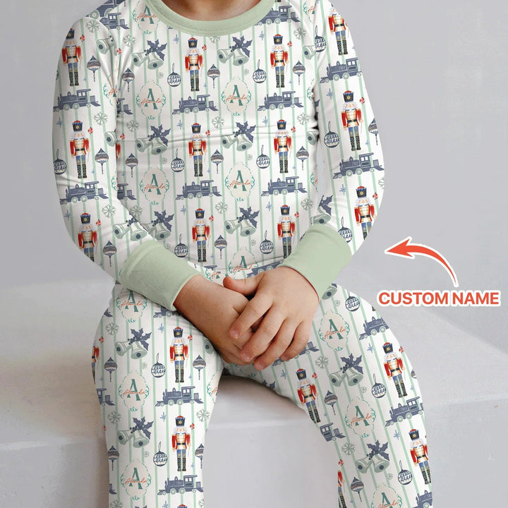 Custom Nutcracker Medium Blue Two Piece Long Sleeve Pajama Set , Custom Nutcracker Medium Blue Two Piece Long Sleeve Pajama Set - 12-18M