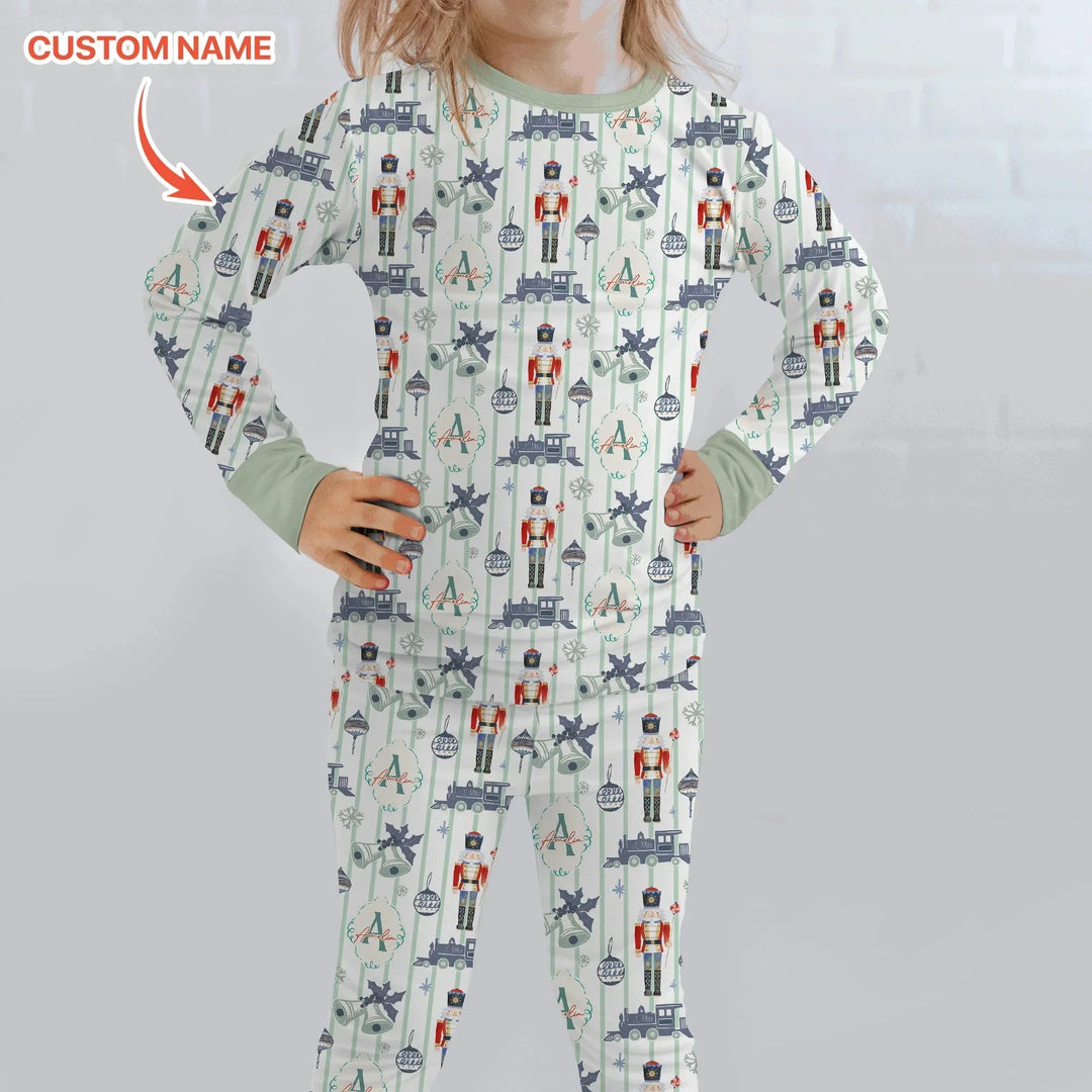 Custom Nutcracker Medium Blue Two Piece Long Sleeve Pajama Set , Custom Nutcracker Medium Blue Two Piece Long Sleeve Pajama Set - 12-18M
