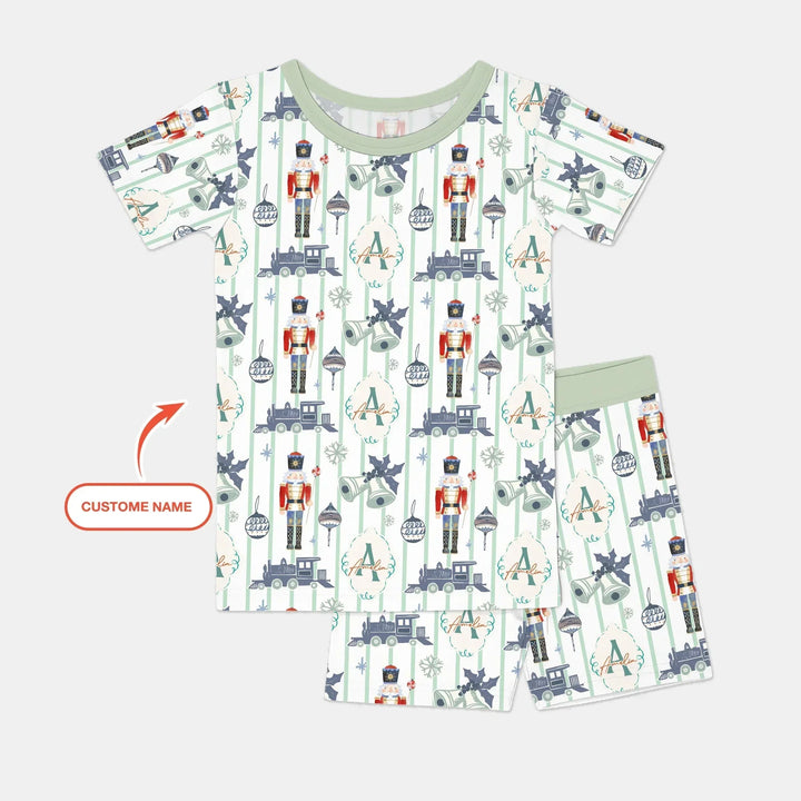 Custom Nutcracker Medium Blue Two Piece Short Sleeve Shorts Pajama Set , Custom Nutcracker Medium Blue Two Piece Short Sleeve Shorts Pajama Set - 12-18M