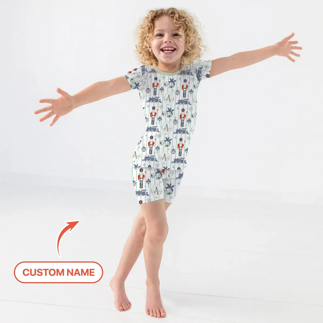 Custom Nutcracker Medium Blue Two Piece Short Sleeve Shorts Pajama Set , Custom Nutcracker Medium Blue Two Piece Short Sleeve Shorts Pajama Set - 12-18M