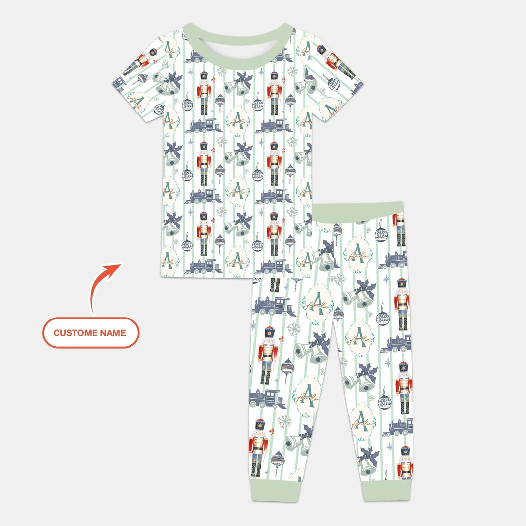 Custom Nutcracker Medium Blue Two Piece Short Sleeve Shorts Pajama Set , Custom Nutcracker Medium Blue Two Piece Short Sleeve Shorts Pajama Set - 12-18M