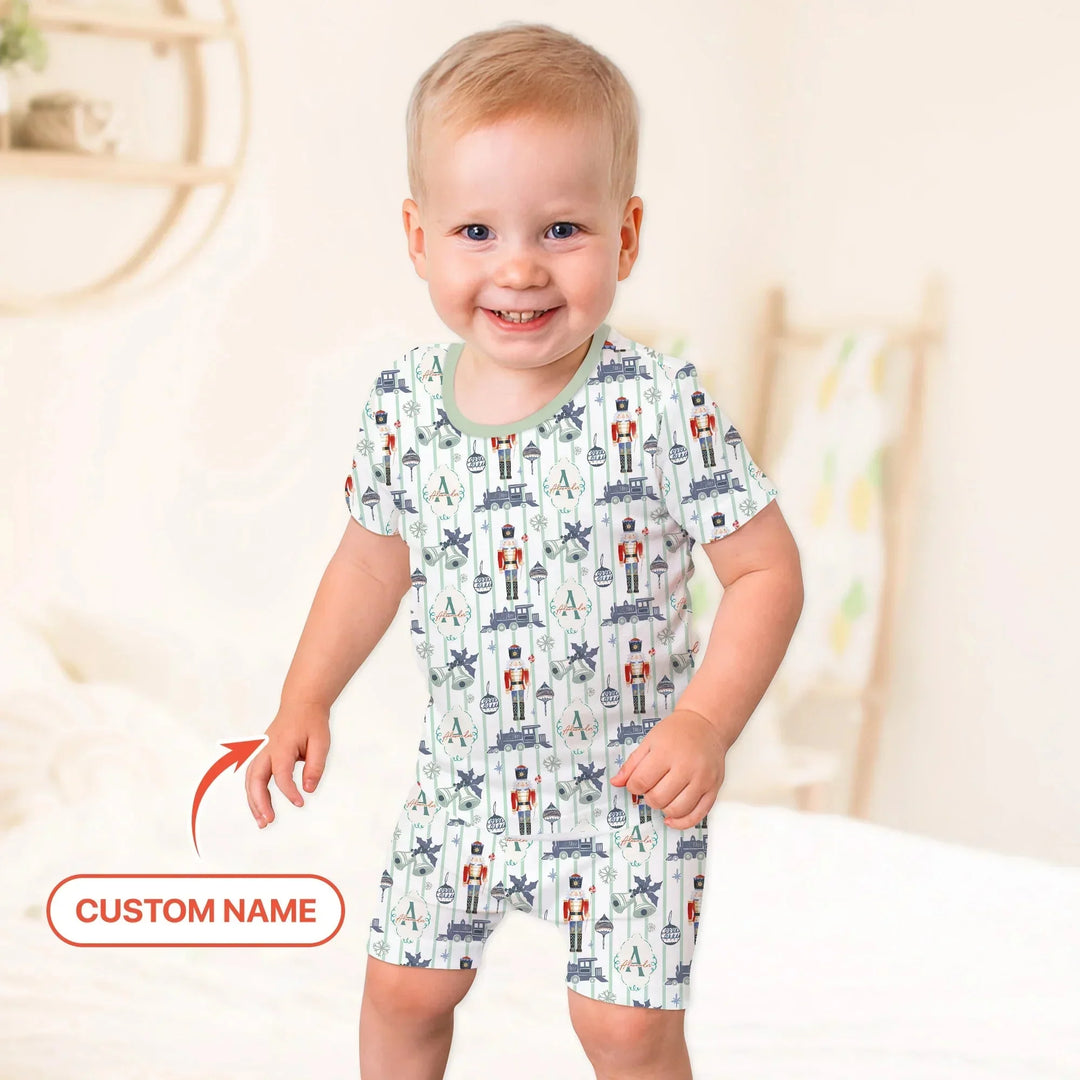 Custom Nutcracker Medium Blue Two Piece Short Sleeve Shorts Pajama Set , Custom Nutcracker Medium Blue Two Piece Short Sleeve Shorts Pajama Set - 12-18M