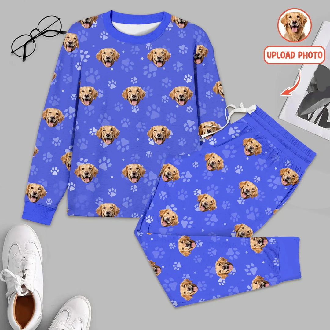 Custom Pet Face Photo Two Piece Long Sleeve Pajama Set For Christmas , Custom Pet Face Photo Two Piece Long Sleeve Pajama Set For Christmas - 12-18M