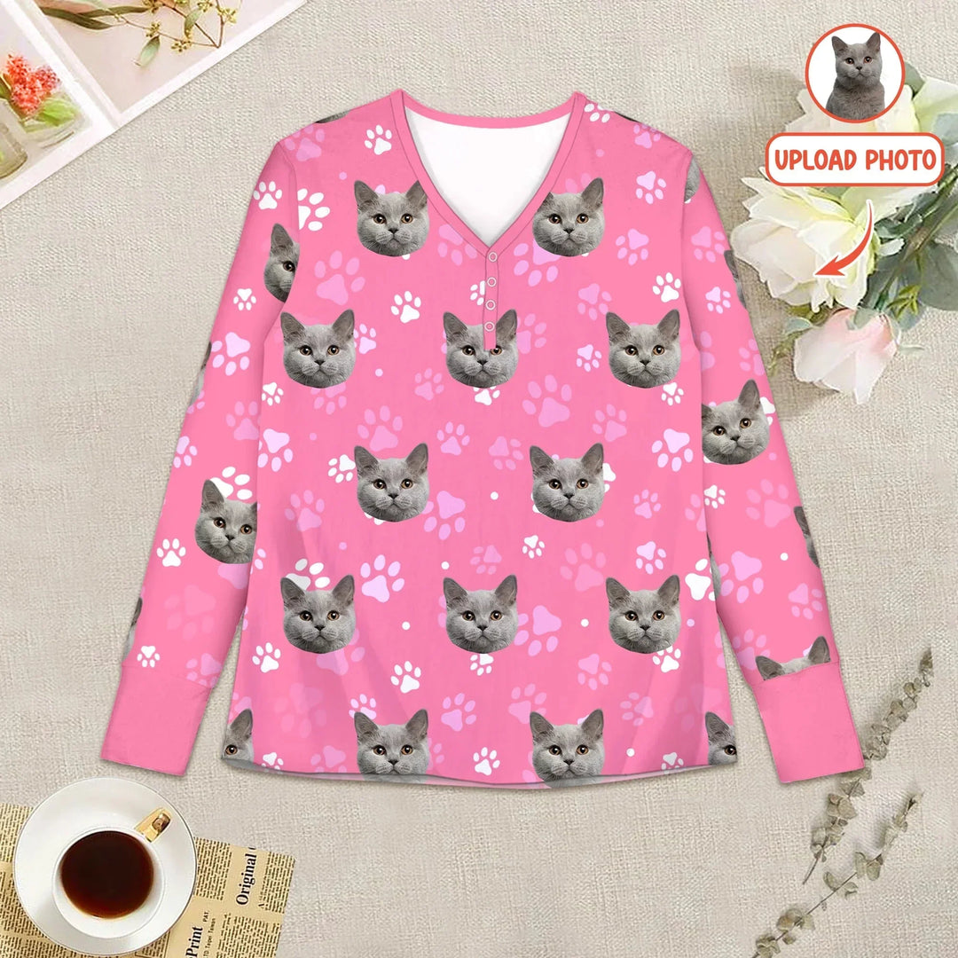Custom Pet Face Photo Women Pajama Set For Christmas , Custom Pet Face Photo Women Pajama Set For Christmas - Only Shirt / S
