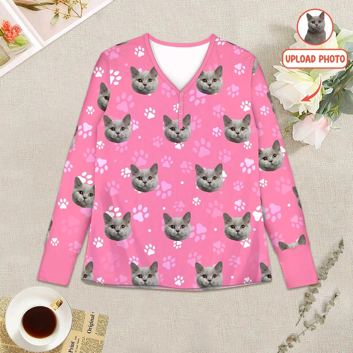 Custom Pet Face Photo Women Pajama Set For Christmas , Custom Pet Face Photo Women Pajama Set For Christmas - Only Shirt / S