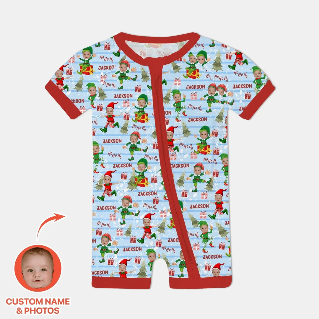 Custom Photo Baby Christmas Elf Christmas Shorty Zippy , Custom Photo Baby Christmas Elf Christmas Shorty Zippy - 0-3M