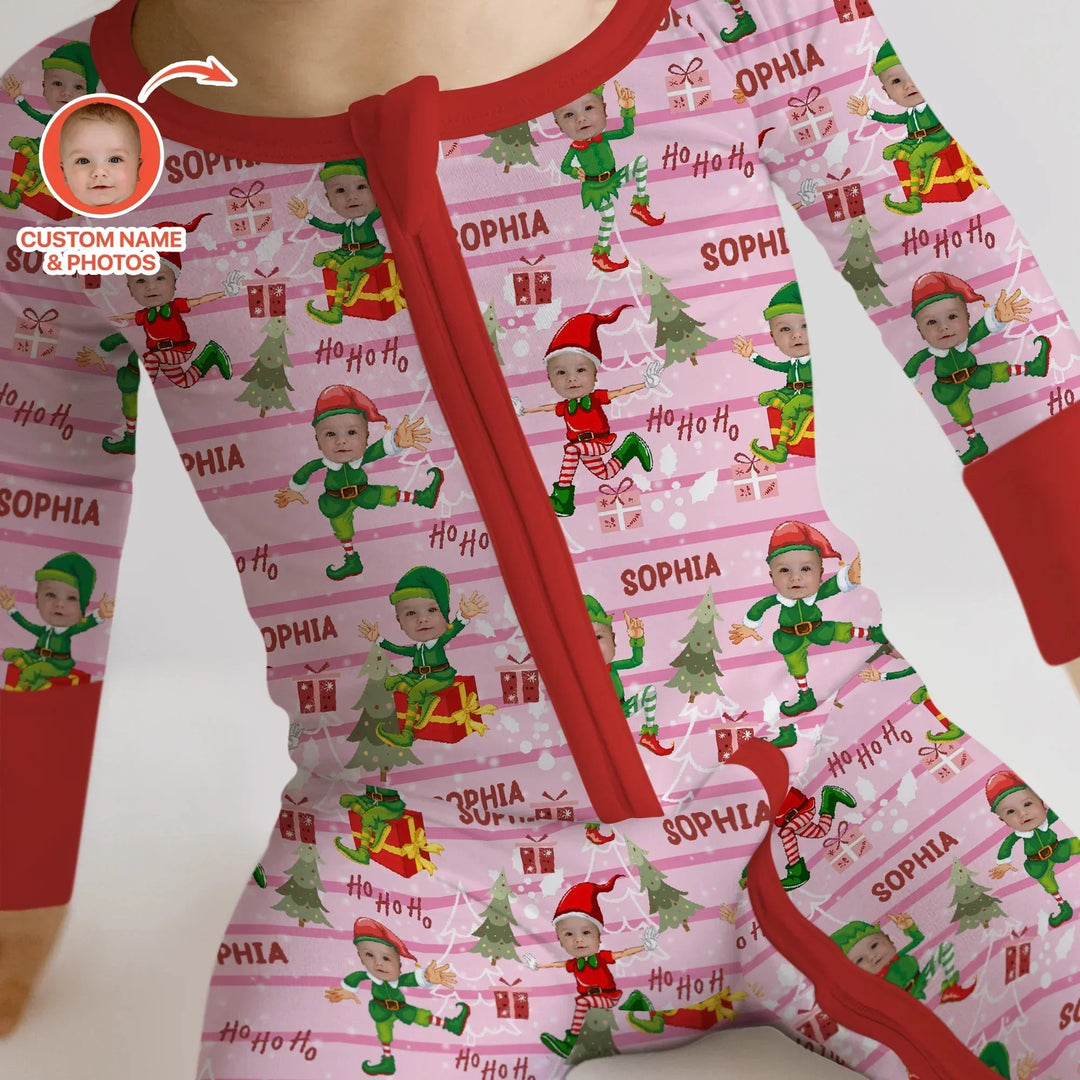 Custom Photo Baby Christmas Elf Convertible Zippy , Custom Photo Baby Christmas Elf Convertible Zippy - 0-3M